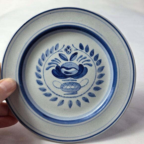 THREE Arabia of Finland Blue Rose Bread Plates Gray/Blue Blue Flowers & Bands - Picture 2 of 10